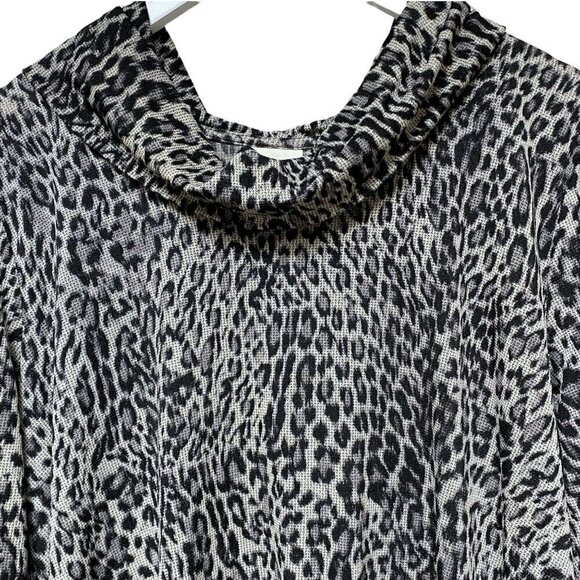 CHICOS Leopard Top Medium (Chico's 1) Cowl Neck Jersey Gray Black Long Sleeve - Picture 4 of 10